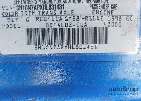 2017 Nissan Versa 1.6 Sv from USA, damaged, VIN 3N1CN7APXHL831431